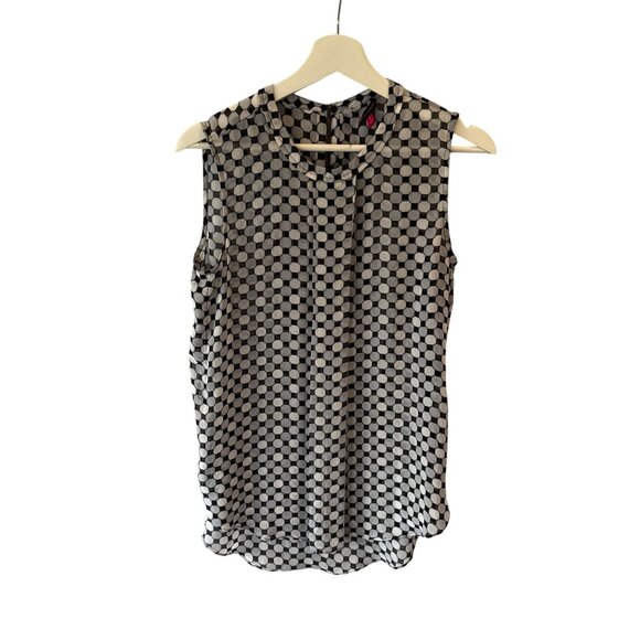 Vince Camuto Sleeveless Geometric Blouse Black White Dot Print Size Small Retro - Picture 1 of 7